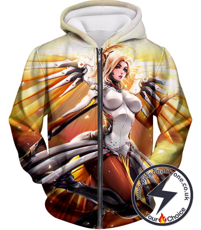 Overwatch Valkyrie Mercy Support Hero Zip Up Hoodie